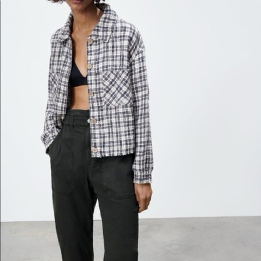 Zara Black and White Plaid Women's Jacket medium overshirt